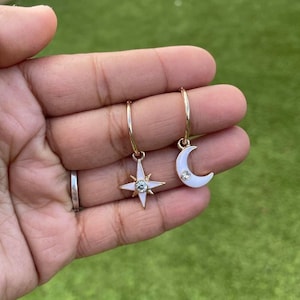 Sun and moon earrings | Mismatched hoop earrings | Sun moon jewellery | Mismatched Sun and Moon Huggie Hoop Earrings |Wedding Gift