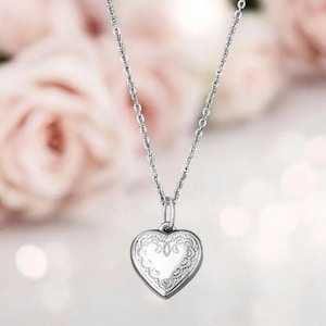 Collar con medallón de corazón, collar con medallón de corazón de plata esterlina, collar grabado personalizado, regalo para mamá, regalo de cumpleaños, regalo de aniversario