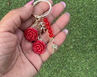 Red Rose Keyring | Rose Bag Charm | Flower lover gift | Birthday Gift | Wedding Gift | Bridesmaid Gifts | Red Charm Keychain | Keychain Gift