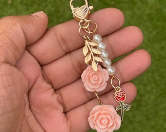 Pink Rose Keyring | Flower Keychain | Rose Bag Charm | Flower lover gift | Birthday Gift | Wedding Gift | Bridesmaid Gifts | Flower Keyring