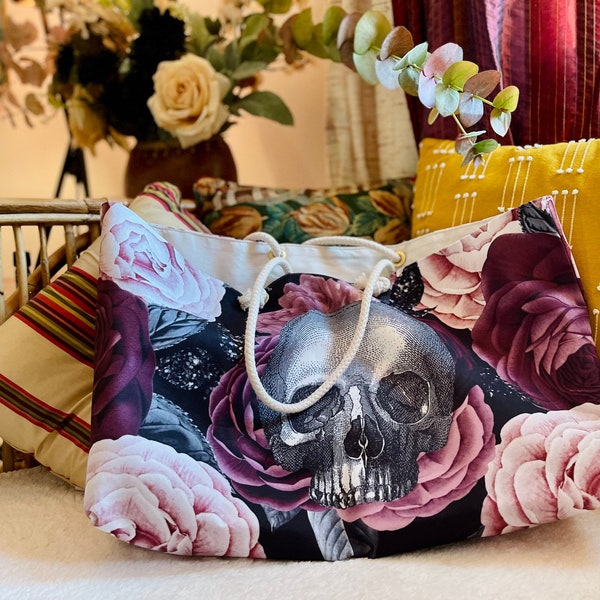 Gothic Skull Floral Aesthetic Halloween Weekender Bag | Cute Bridesmaid All-Over-Print Bag | Gift for Book Lovers, Teacher, Nurse, Students