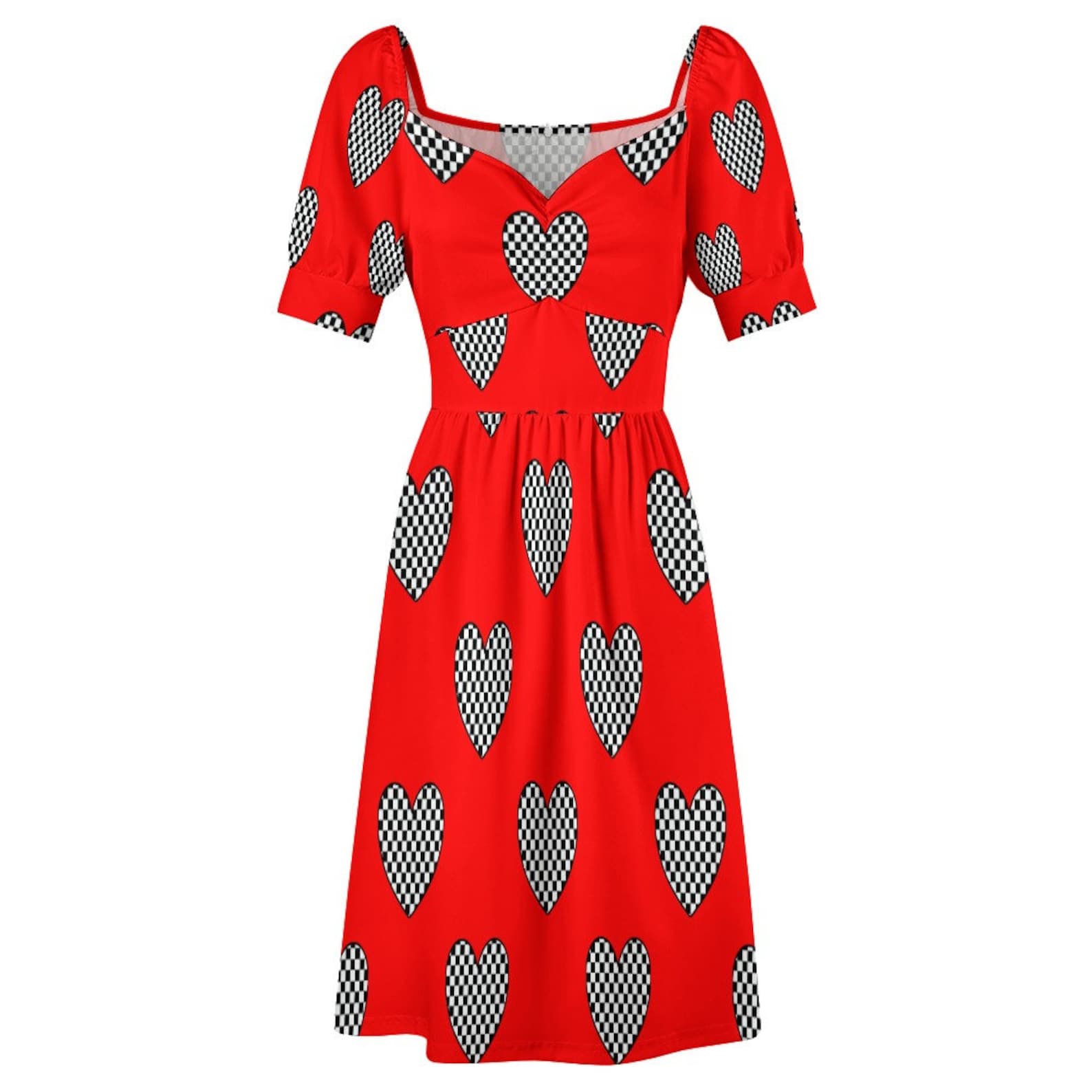 Heart Flower Rainbow Colorful Checkerboard Retro Spring Dress