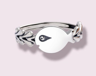 Fish Ring Adjustable Sizing, S925 Sterling Silver, Swimming Fish Ring, Gift for Fish Lovers