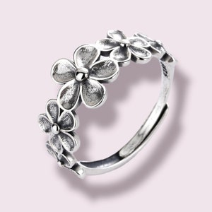 Rose Floral Ring Enchanted Rose flower Ring, Floral Ring S925 Sterling Silver Adjustable Ring, Nature Inspired Jewelry