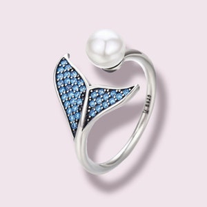 Whale Ring Tail S925 Sterling Silver Adjustable Fish Tail Ring, Whale Tail Ring, Dolphin Tail Ring, Fish Lover Ring