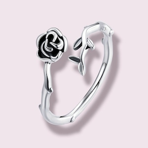 Rose Floral Ring Enchanted Rose flower Ring, Floral Ring S925 Sterling Silver Adjustable Ring, Nature Inspired Jewelry