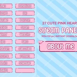 27 Cute pink heart twitch streamer panels
