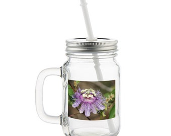 Passion Flower, Clear Mason Jar with handle