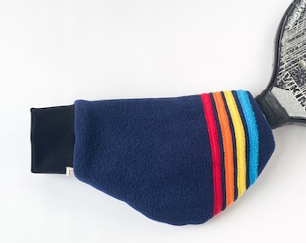 Elemitts | Rainbow stripes fleece platform tennis mitt lined with repurposed cashmere | paddle mitt pickleball