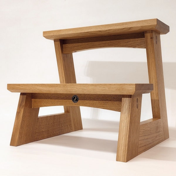 Oak step stool. kitchen steps. Wooden steps. bedside steps. Our larger version.