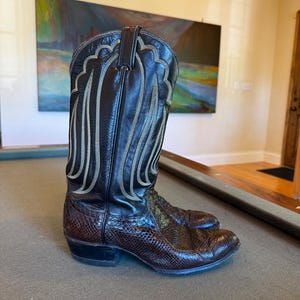 Vintage Tony Lama Python Snakeskin Western Cowboy Boots Style 8115