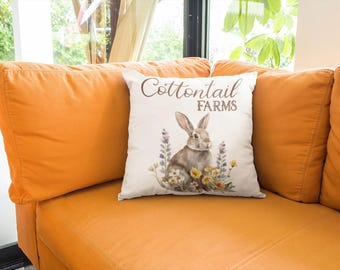 Cottontail Farms Bunny Pillow | Square Decorative Pillow, Spring Accent Pillow, Spring Decor, Easter Decor, Easter Pillow