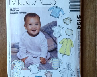 New, uncut Vintage McCall's Infant Sewing Pattern #5194, Newborn-Large sizes