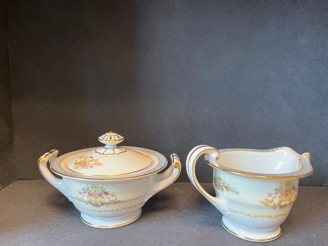 Noritake Creamer and Lidded Sugar Bowl. Etsy