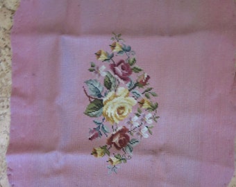 Vintage Used Flower Stitchery - Wall Hanging or Pillow - Needle Work -Handmade Art Project  - Estate Find