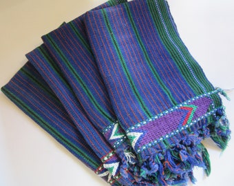 Set of 4 Purple Woven Ethnic Placemats Place Settings - Fringe - Cottage Dining Seasonal - Estate Find