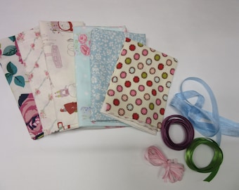 Vintage French Estate Find Fabric Bundles for Creating - Fun Fabrics and Ribbon - Use in your Creative Endeavors!