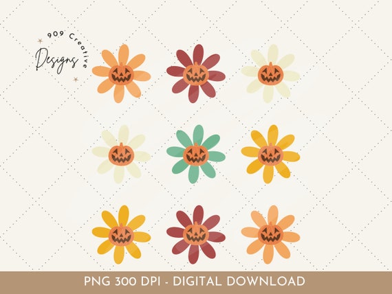 Retro Halloween Flower Jack O Lantern PNG, Groovy Spooky Season (Digital Download)