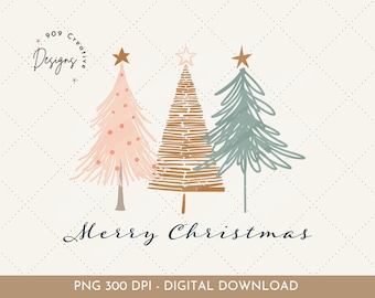 Boho Christmas Tree PNG, Modern Winter Clipart (Digital Download)