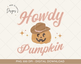 Howdy Pumpkin PNG, Western Cowgirl Halloween Design (Digital Download)