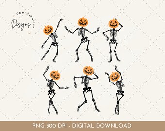 Esqueleto de cabeza de calabaza de Halloween retro PNG, temporada espeluznante (descarga digital)