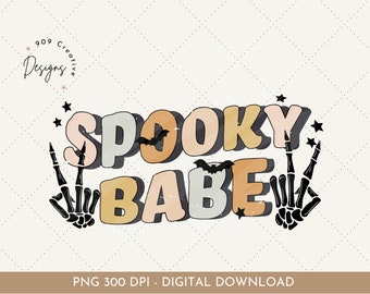 Retro Spooky Babe Halloween PNG, Skeleton Clipart (Digital Download)
