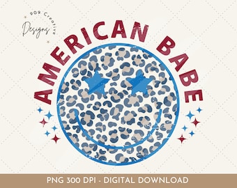 American Babe Smiley Face PNG, 4th of July Clipart (Digital Download)