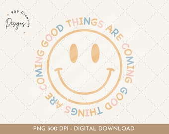 Distressed Retro Smiley Face PNG, Self Love Clipart (Digital Download)