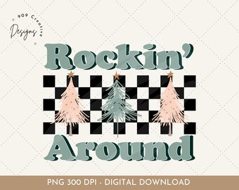 Retro Christmas Tree PNG, Checkered Winter Design (Digital Download)