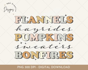 Boho Fall Vibes PNG, Pumpkins, Flannels, Hayrides (Digital Download)