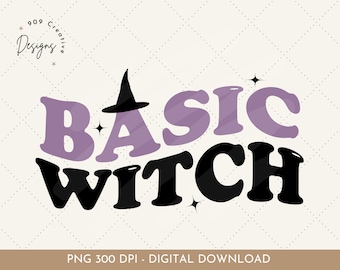 Retro Basic Witch PNG, Halloween Wavy Sublimation (Digital Download)