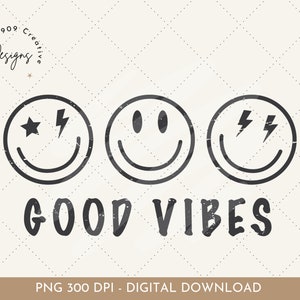 Retro Good Vibes Smiley Face Png, Trendy Happy Face Png, Emoji Clipart, Good Vibes Only, Preppy Aesthetic