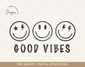 Smiley rétro PNG, clipart Good Vibes (téléchargement numérique)