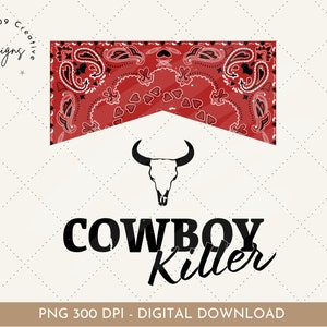 Cowboy Killer Png, Bandana Pattern, Paisley Print, Western Png, Bull Skull, Cowgirl Clipart, Western Sublimation