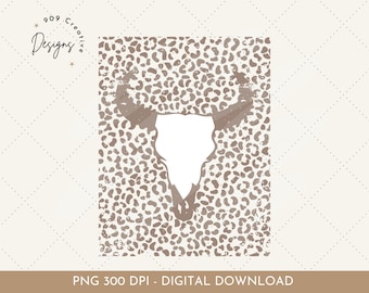 Distressed Western Png, Longhorn Skull, Leopard Print, Cowgirl Clipart, Cowboy Png, Western Sublimation