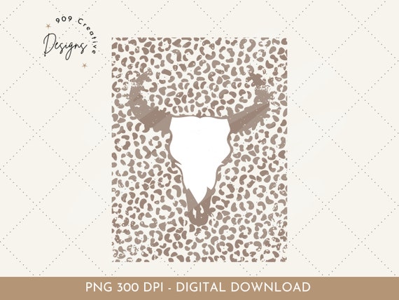 Distressed Western Png, Longhorn Skull, Leopard Print, Cowgirl Clipart, Cowboy Png, Western Sublimation