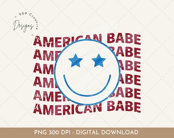 Retro American Babe Smiley Face PNG, 4th of July Clipart (Digital Download)