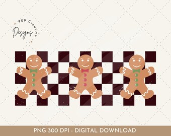 Retro Gingerbread Christmas PNG, Checkered Winter Sublimation (Digital Download)