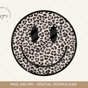 Leopard Smiley Face Png, Trendy Happy Face Png, Positive Vibes, Cheetah Print, Emoji Clipart, Preppy Aesthetic
