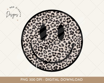Leopard Print Smiley Face PNG, Trendy Clipart (Digital Download)