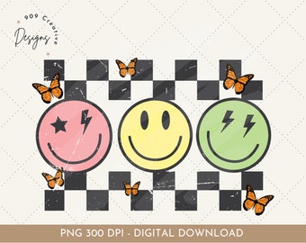 Smiley à damier rétro PNG, clipart Emoji heureux (téléchargement numérique)