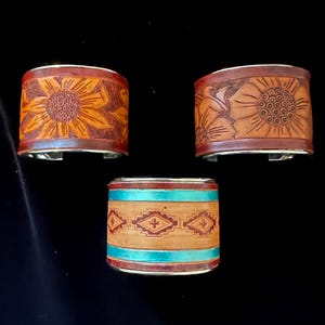hand tooled leather cuff bracelet