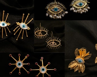 Evil Eye Earrings, For Her, 18k Gold Plated  ,Bronze Earring,Dangle ,Denty ,For Anniversary,Pearl Earrings,for mothers ,Zirconia ,Gem stones