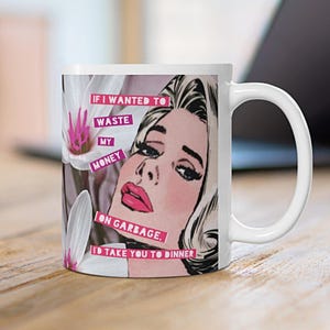 Thrifty Woman Ceramic Mug (11oz): Funny Feminist Boss Bitch Pop Art Coffee Tea Cup