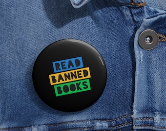 „Lesen verbotene Bücher“ Button: Literarische Freiheit freie Meinungsäußerung Bibliothek Demonstration Accessoire