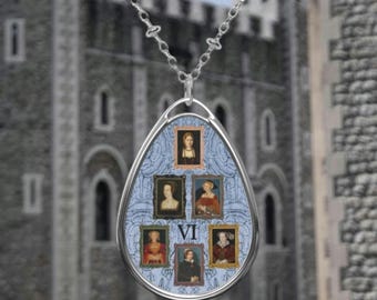 Six Wives Pendant Necklace: Women's Art History Boleyn Parr Aragon Cleves Seymour Howard Henry VIII