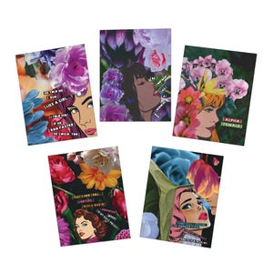 Cartões de Notas Florais Popart Feministas (5 Designs) | Mulher Desenhada | Igualdade | Sarcasmo | Moderno | Único | Cartões em Branco