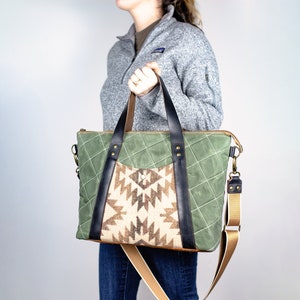 Women's Waxed Twill and Leather Tote Bag, Diaper Bag, Overnight Bag
