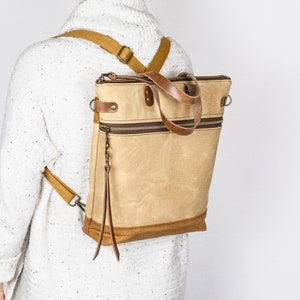 Waxed Canvas and Leather Convertible Crossbody Tote