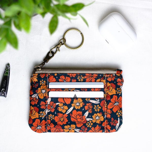 Fabric Twill Zipper Pouch Card Holder Keychain Wallet